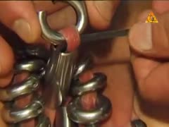 Kinky bitch got her pussy with metal braces and rides big dick